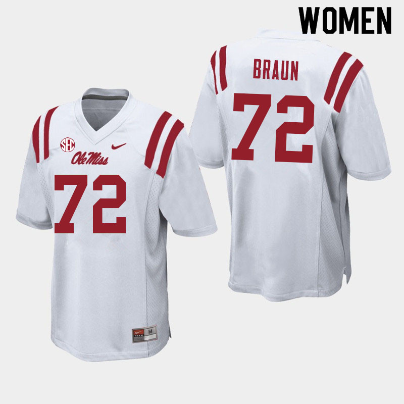 Women #72 Tobias Braun Ole Miss Rebels College Football Jerseys Sale-White - Click Image to Close